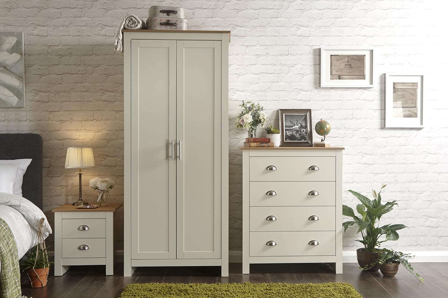 Home Source Country Cottage Pine Mdf Bedroom Set Wardrobe Chest Of Drawers Bedside Cream