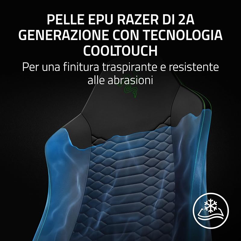Iskur V2 X NewGen - Sedia ergonomica da gaming con comfort traspirante - Pelle EPU 2a generazione con tecnologia CoolTouch - Supporto lombare incorporato - Arcate delle spalle e base | Nero