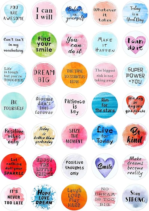 350 Pieces Inspiring Planner Stickers 1 Inch Round Motivational Stickers Encouraging Watercolor Stickers Self-Adhesive Positive Sayings Accents for Phone, Scrapbook, Laptops, Water Bottle