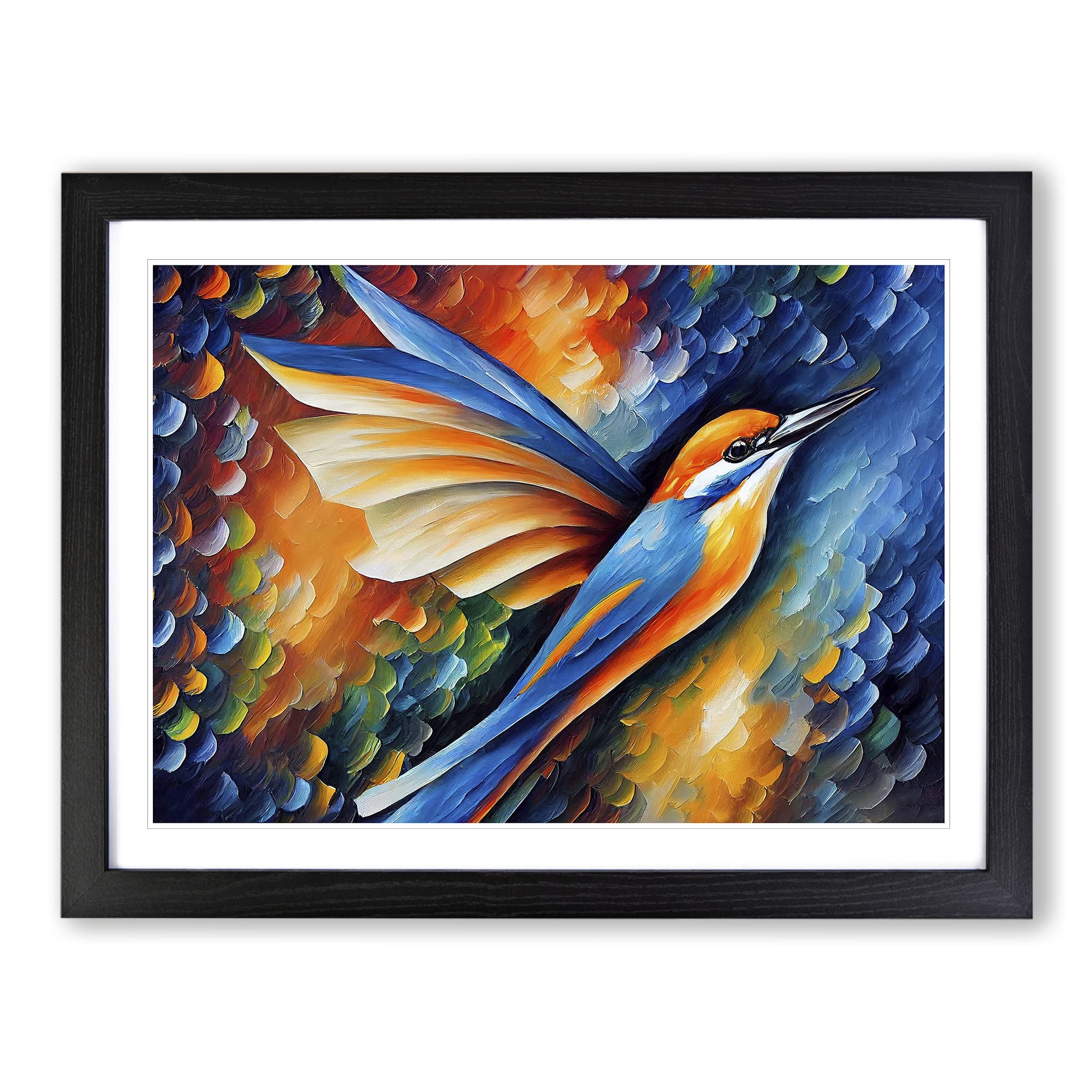 Kingfisher Bird Painting Vol.7 Abstract Framed Print | A4 Black Framed Wall Art | Ready to Hang | Abstract Historical Picture | Living Room Bedroom Lounge Office