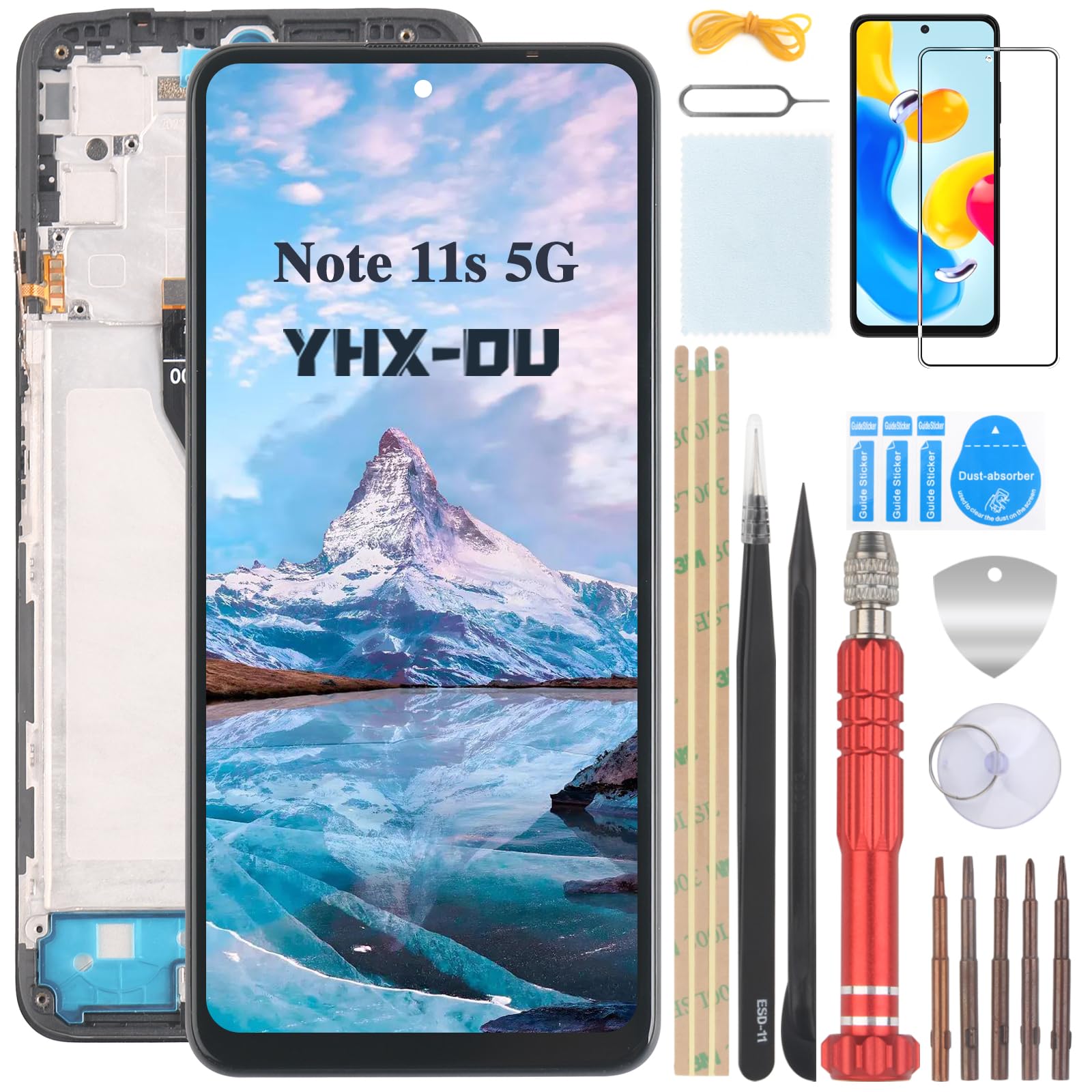 YHX-OU 6.6 Inch Black + Frame Display for Xiaomi Redmi Note 11s 5G 22031116BG LCD Display Touchscreen Screen Digitizer Assembly Glass with Tool + 1 x Screen Protector