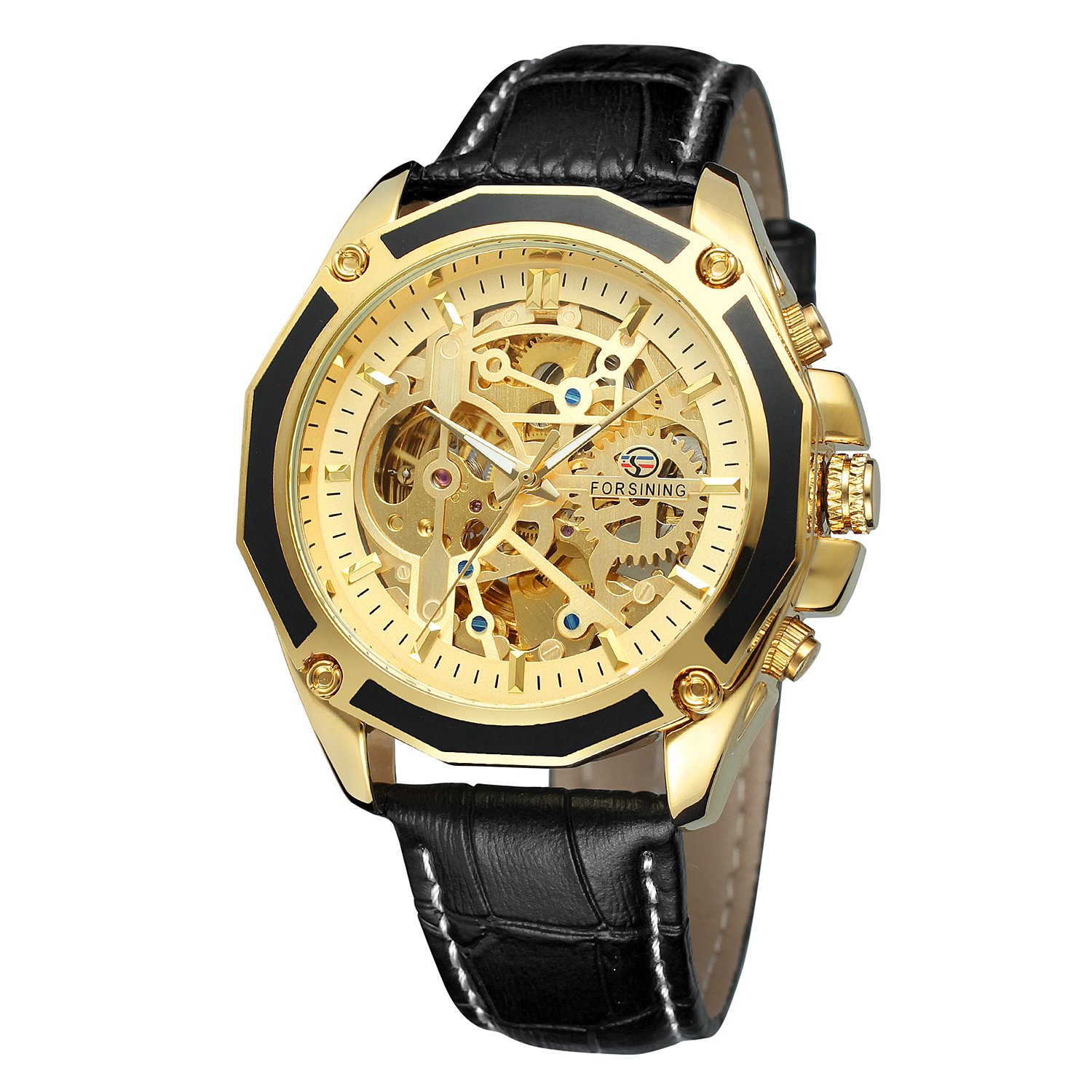 FORSINING Men's Skeleton Mechanical Watch Reloj Automatic Movtment Male Clock with Genuine Leather Strap