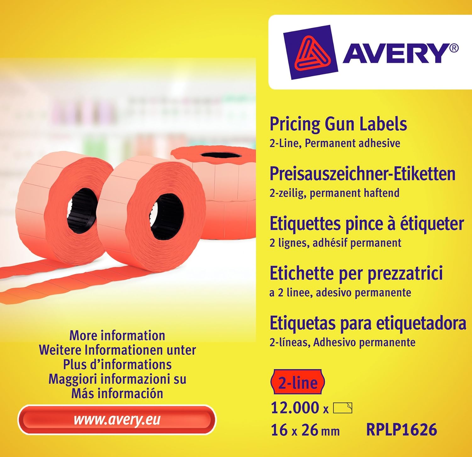 Avery Zweckform RPLP1626 Price Gun Labels 2 Lines 16 x 26 MM 10 Rolls