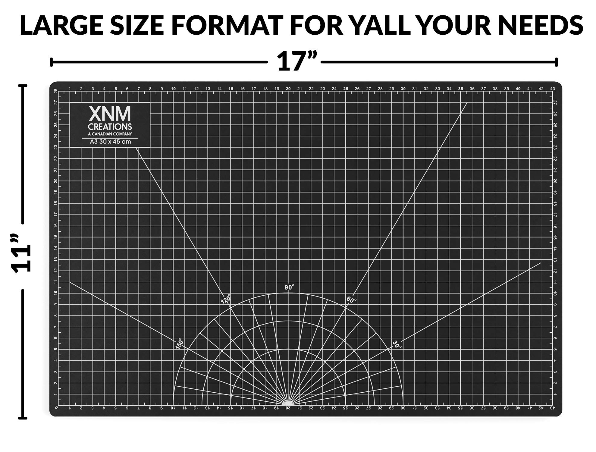 XNM Premium Self Healing Cutting Mat - 12 Inches by 18 inches - A3, 3 Layer Quality PVC Construction - Dual Sided, Imperial and Metric Grid Lines - Perfect for Cutting, Sewing, and Crafts