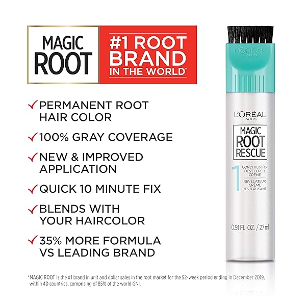 L’OREAL PARIS MAGIC ROOT RESCUE 10 MINUTE ROOT HAIR COLORING KIT, PERMANENT COLOR WITH QUICK PRECISION APPLICATOR, 100 PERCENT GRAY COVERAGE, 4 DARK BROWN, 1 KIT (PACKAGING MAY VARY)