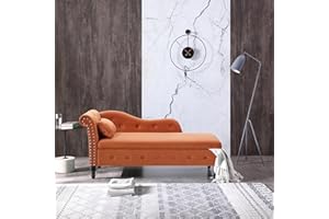 Holaki Velvet Storage Chaise Lounge,End of Bed Storage Bench with Pillow,Button Tufted Lounge Chair with Nailhead Trim & Solid Wood Legs,Modern Sleeper Sofa Couch with Storage for Living Room(Orange)