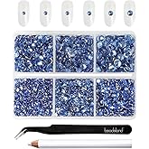 Beadsland 4300pcs Flatback Rhinestones,Light Blue Rhinestone Nail Gems Round Crystal Rhinestones for Crafts,Mixed 6 Sizes with Picking Tweezers and Wax Pencil Kit, SS6-SS20,Light Sapphire