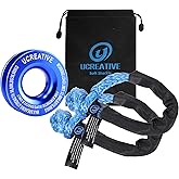 Ucreative Blue Recovery Ring and 2PCS Blue Soft Shackle (1/2 Inch x 22 Inch) kit for Synthetic Winch Rope for ATV UTV SUV Truck Off-Road Vehicle Recovery