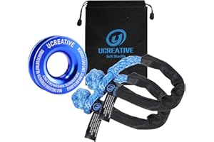 Ucreative Blue Recovery Ring and 2PCS Blue Soft Shackle (1/2 Inch x 22 Inch) kit for Synthetic Winch Rope for ATV UTV SUV Truck Off-Road Vehicle Recovery