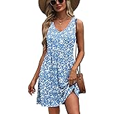 WIHOLL Women's Summer Casual V Neck Sleeveless Tank Dress A-Line Beach Sundresses with Pockets