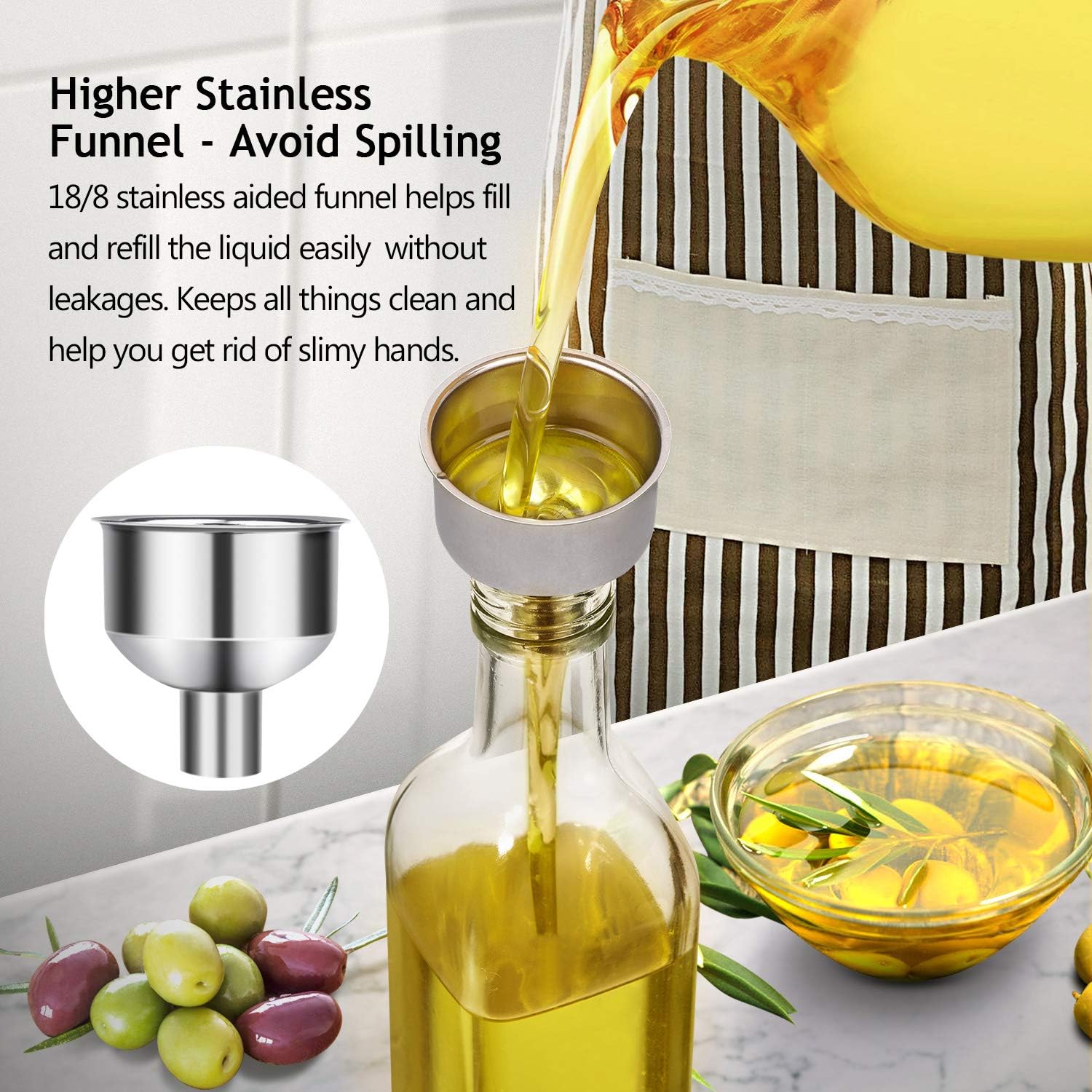 Aozita 17oz Clear Glass Olive Oil Dispenser Bottle - 500ml Oil & Vinegar Cruet with Pourers and Funnel - Olive Oil Carafe Decanter for Kitchen: Home Improvement