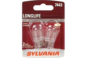 SYLVANIA - 7443 Long Life Miniature - Bulb, Ideal for Daytime Running Lights (DRL) and Back-Up/Reverse Lights (Contains 2 Bulbs)