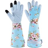 WANCHI Long Gardening Gloves for Women, Breathable Flexible Fit, Comfortable Durable Work Gloves for Planting, Weeding & Outdoor Yard Activities, Blue Medium