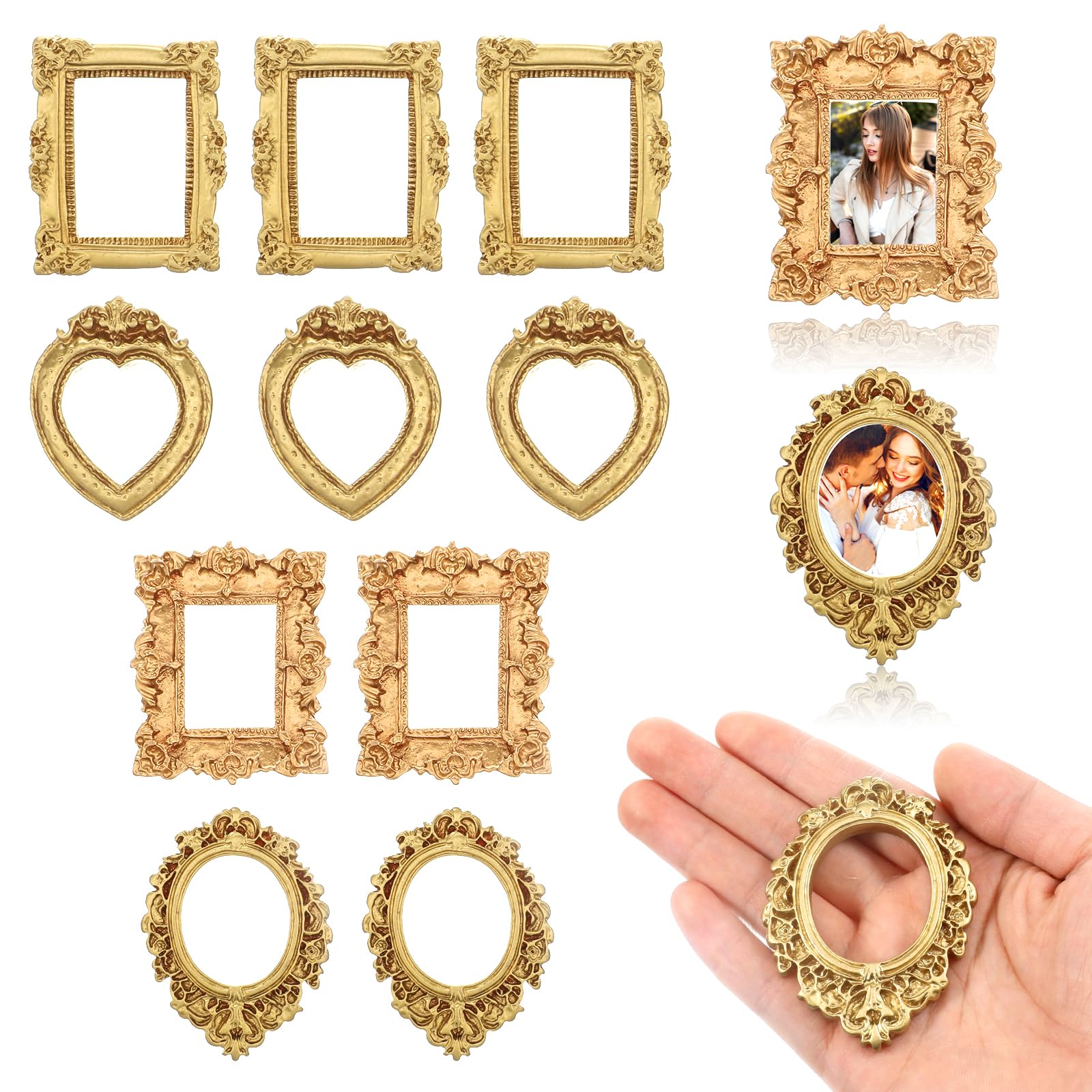 Photo 1 of 12 Pcs Vintage Resin Mini Picture Frames, Antique Small Frames Tiny Picture Frames Oval Rectangle Wall Hanging Table Top Jewelry Display for DIY Photo Jewelry Display Wedding Decoration For Christmas