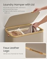 SONGMICS 130 L Laundry Basket with Lid 2-Section 52x38.5x70.5 cm Camel view 4