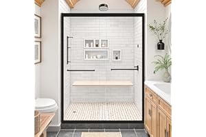 Lyngins Glass Shower Door 44-48" W x 72" H Bypass, Semi-Frameless Shower Door Double Sliding, Bathroom Sliding Glass Door with 1/4" (6mm) SGCC Certified Tempered Glass Nano Clean, Matte Black