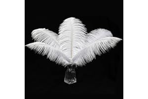 BALLINGER 12pcs Natural White Ostrich Feathers 12-14inch (30-35cm) for Wedding Party Centerpieces，Flower Arrangement and Home Decoration.