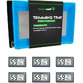 Greensadi Trim Tray Bin &ndash; Durable, Premium Quality Set w/ 2-Tier Trimming Tray, 150 Micron Screen Harvest Trim Tray for sifting, Trim Bucket with Mini Hygrometers - Humidity Meters