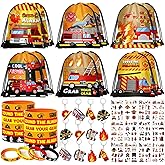 SNLN Fire Truck Party Favors Birthday Supplies, Firefighter Drawstring Bag Keychain Silicone Bracelet Tattoo Sticker, Firetruck Birthday Party Goodie Bag Stuffers Fillers Classroom Rewards for Kid