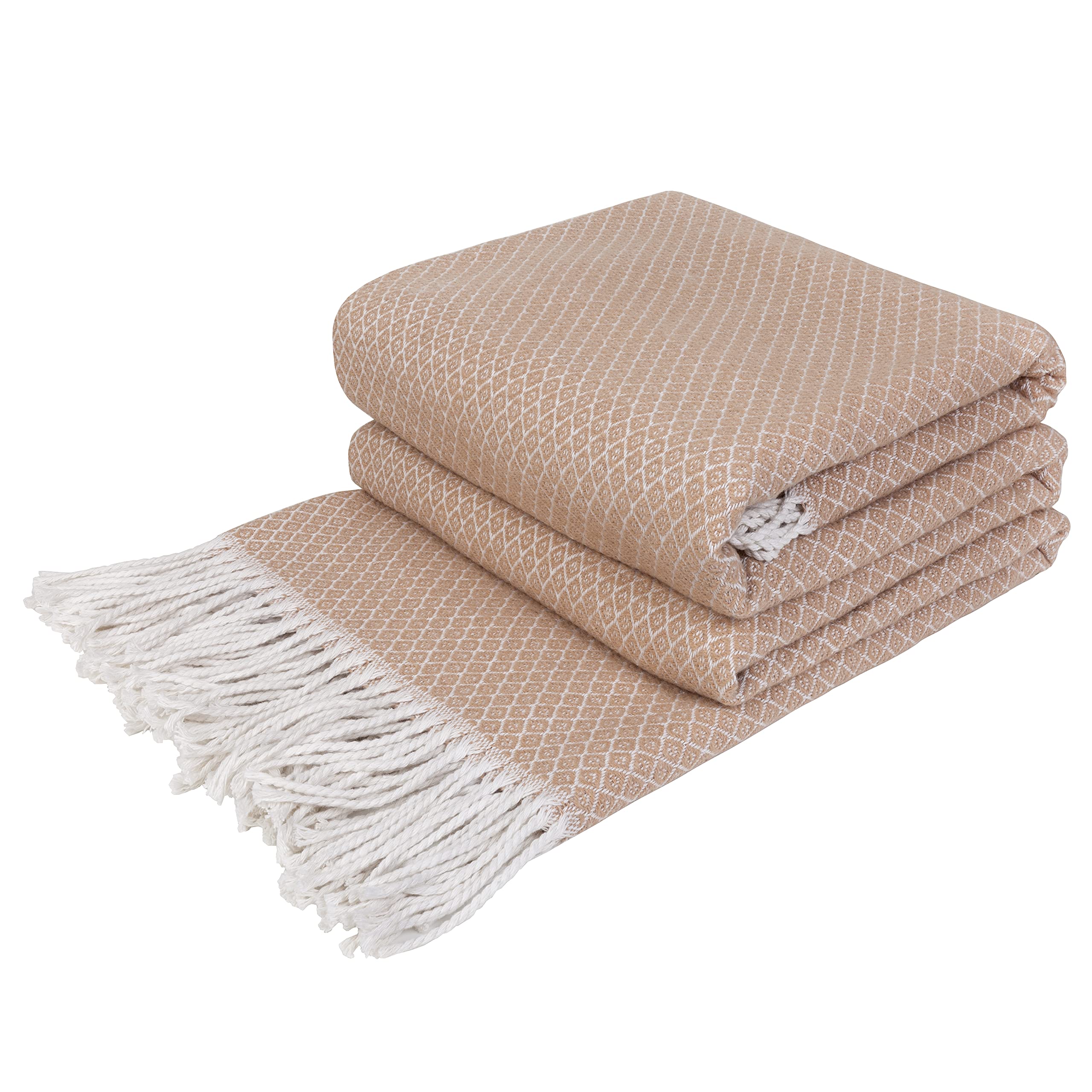 LYHome Cotton Blanket - Soft Throw for Sofas, Bed & Couch. Cosy Outdoor Blankets for Travel, Picnic & Camping. Settee Throws for Armchairs, Garden Furniture (55x79 in | 140x200 cm | Beige Diamond) — image 1
