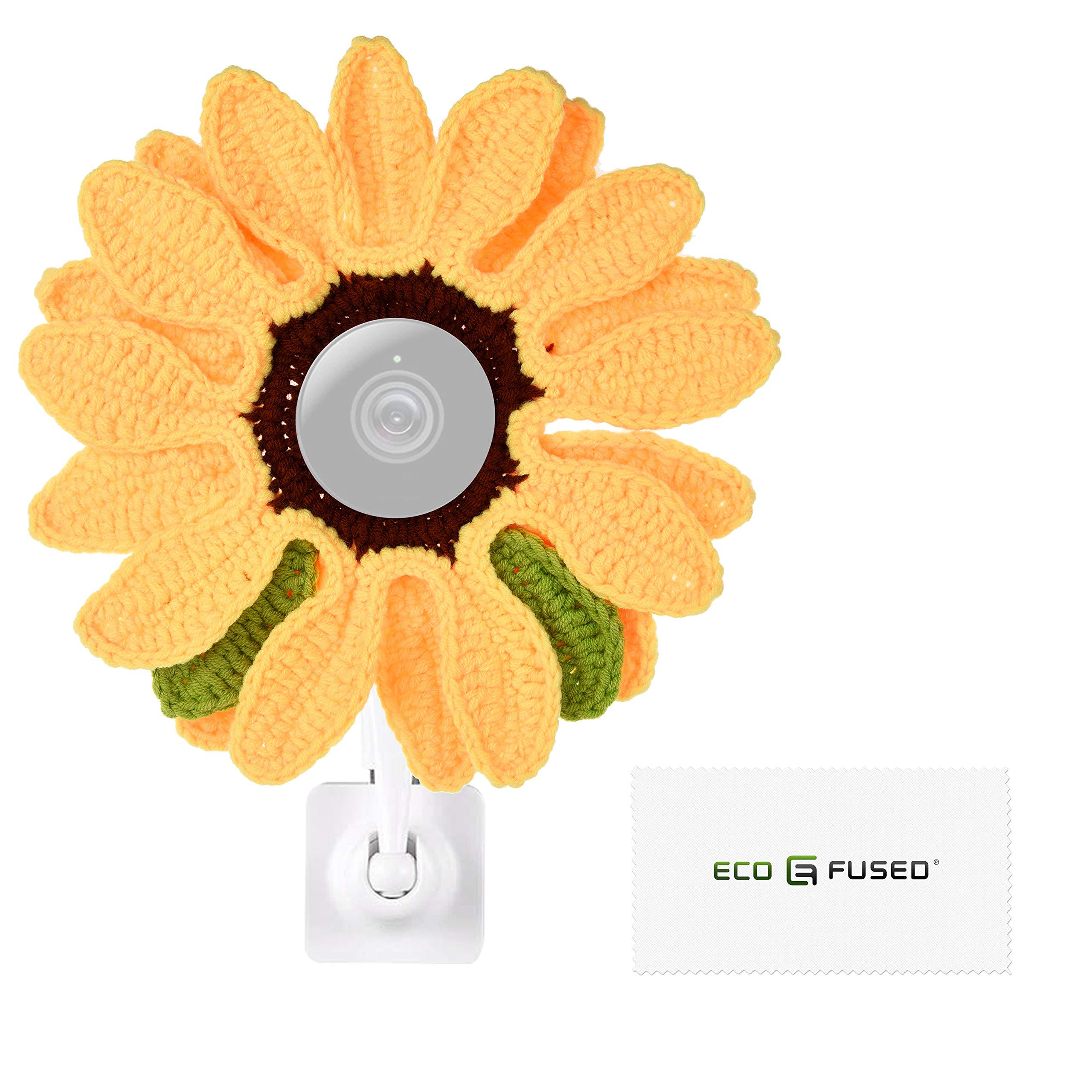 ECO-FUSED Disguise Compatible with Nest Cameras, DSLR Lens and Others from 2.17" to 4.13" 5.5-10.5 cm Diameter Camera Lens - Sunflower - Handmade Knit (1 Pack)