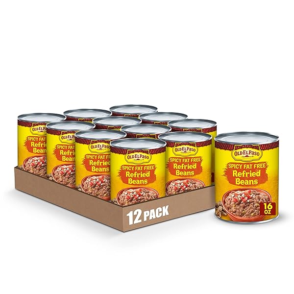 OLD EL PASO SPICY FAT FREE REFRIED BEANS, 16 OUNCES (PACK OF 12)