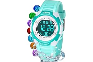 Juboos Kids Digital Watch for Boys Girls 5-18, 7 Colors LED Light Kids Sports Outdoor Wristwatch, 5 ATM Waterproof Watch with Alarm,Stopwatch