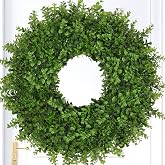 JDKPK 26 Inch Large Boxwoods Wreaths for Front Door Artificial Green Leaves Greenery Indoor Outdoor Wreath Home Decor Porch Window Wall Farmhouse Door Decorations Spring Summer Fall All Seasons