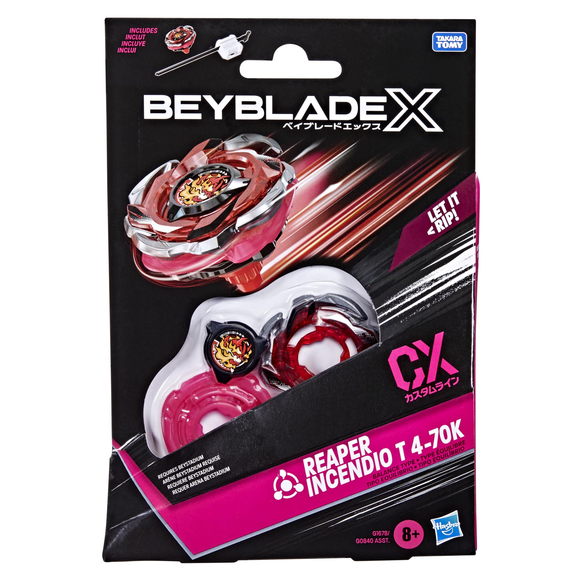 Beyblade X Reaper Incendio T 4-70K CX Starter Pack Set, Balance Type Top and Launcher; Authentic Takara Tomy Battle Tops Games, Toys for Boys and Girls 8+