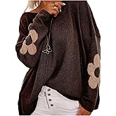 SOLY HUX Women's Plus Size Floral Sweater Long Sleeve Oversized Fall Knit Pullover Tops