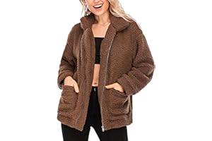 Comeon Winter Coats for Women Shaggy Fur Jacket Fuzzy Faux Shearling Zip Up Oversized Warm Shacket Outwear