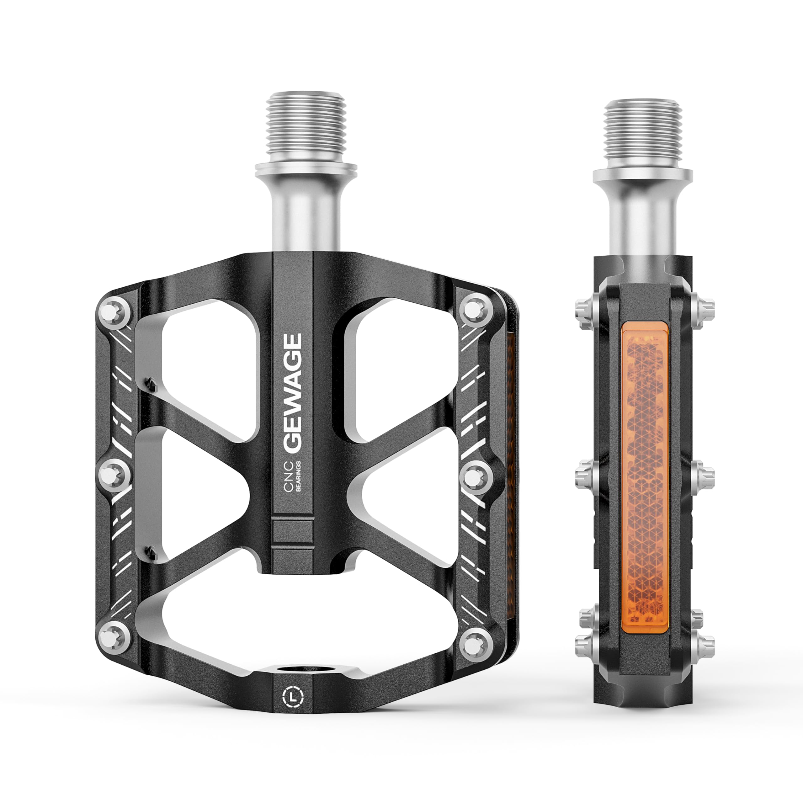 GEWAGE Folding Bike Pedals with Reflectors, 9/16 Inch Anti-Slip CNC Aluminum Platform Pedals for Folding Bikes, Mini Velo, Children's Bikes (BLACK)