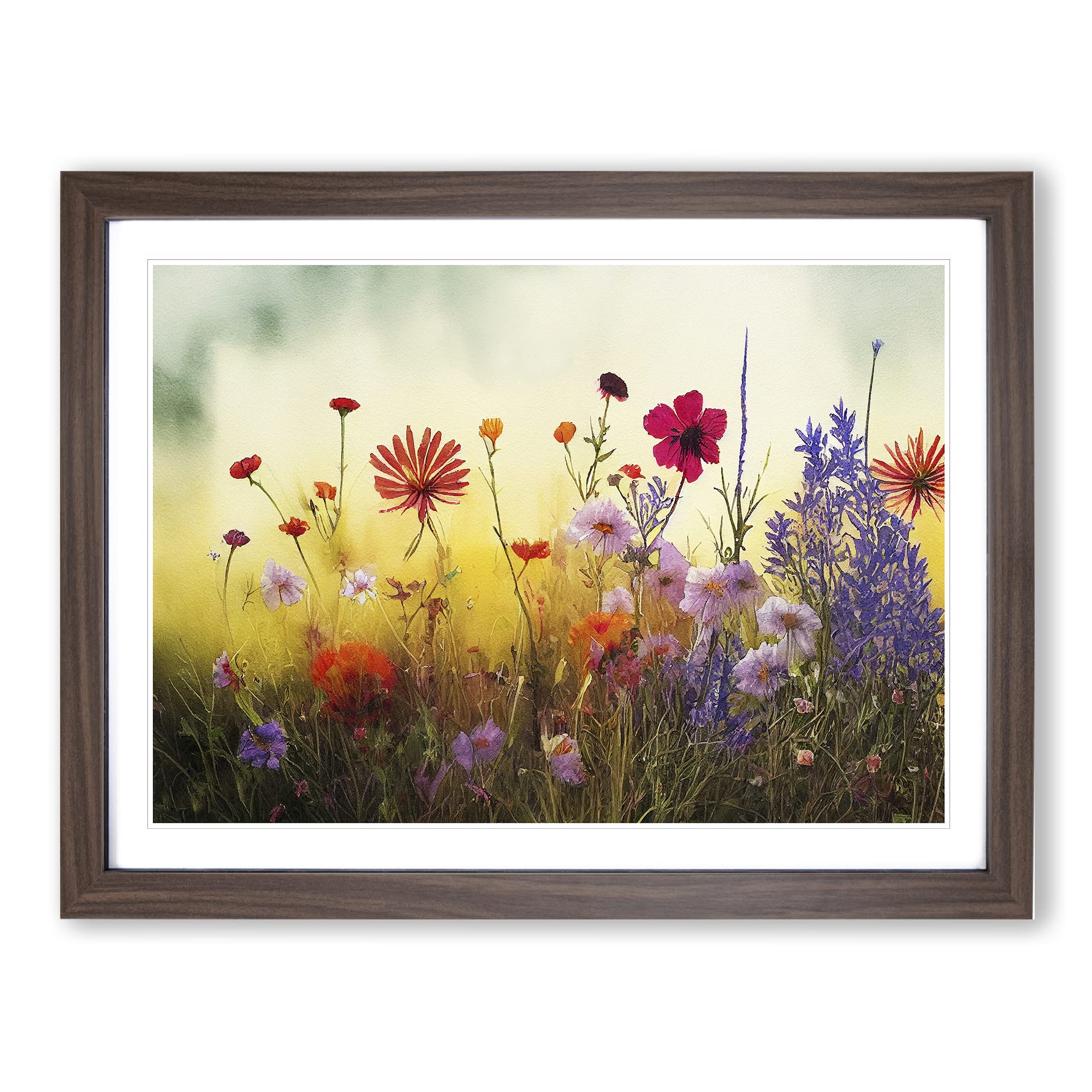Impressive Wildflowers Floral Framed Print | A3 Walnut Framed Wall Art | Ready to Hang | Modern Floral Picture | Living Room Bedroom Lounge Office