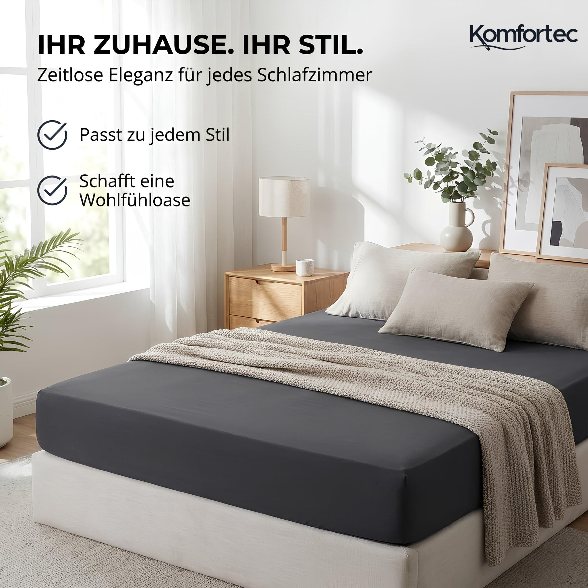 Komfortec Mikrofaser Spannbettlaken 140x200 cm – Weiches Spannbetttuch mit Rundumgummi – Fitted Sheet für Matratzen bis 30 cm – Anthrazit – Oeko-Tex – Pflegeleicht & Hautfreundlich – 90g/m² 6
