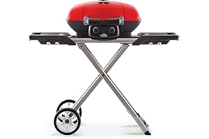Napoleon TravelQ 285 Portable Gas BBQ Grill, Propane, Red Lid - TQ285X-RD-1-A – Includes Folding Cart, Two Burners, Cast Iron