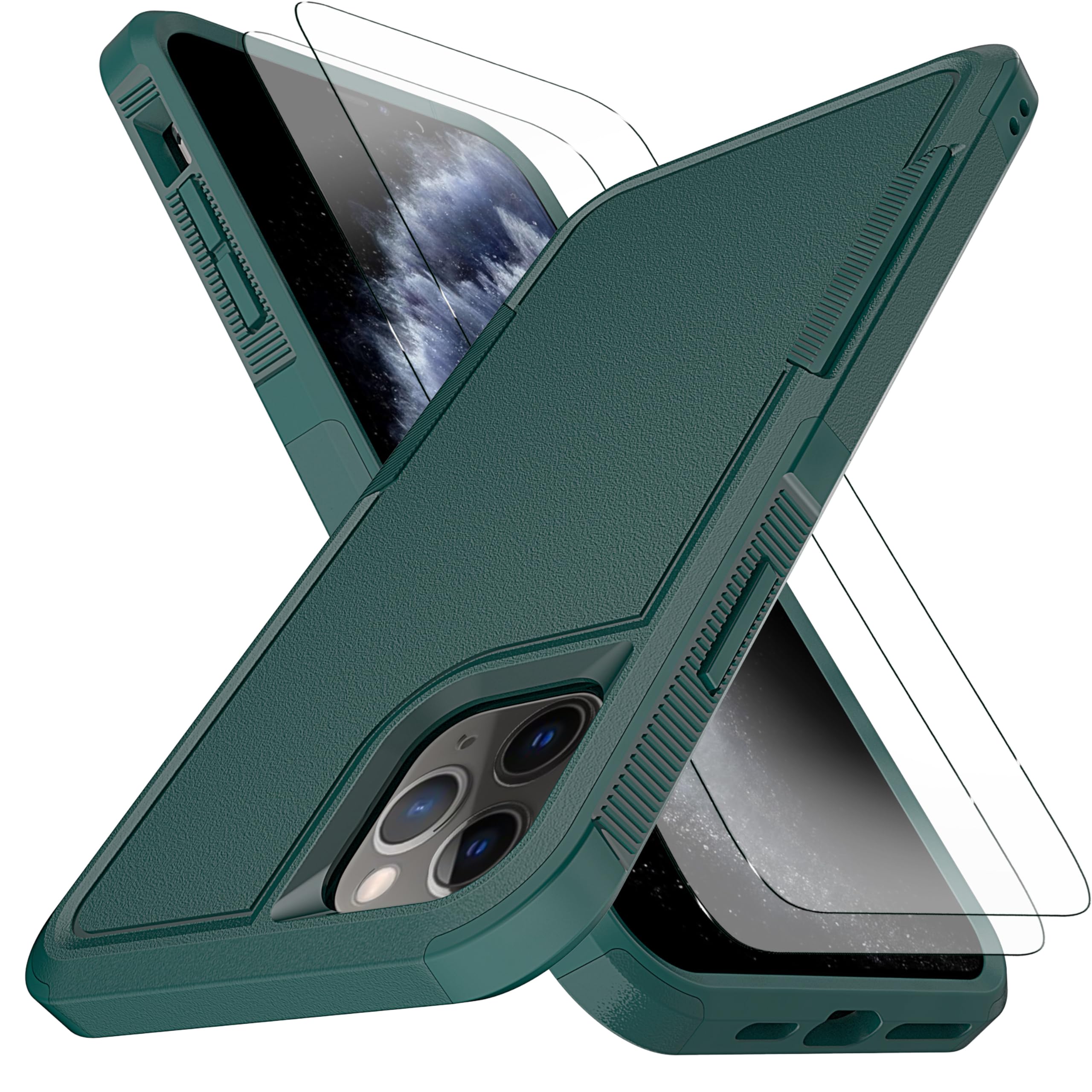 YmhxcY for iPhone 11 Pro Max Case [10 FT Military Grade Drop Protection] [Non-Slip] [2 pcs TPE HD Screen Protector] Heavy Duty Full-Body Shockproof Case for iPhone 11 Pro Max 6.5“-Green