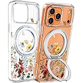Loheckle for iPhone 17 Pro Case with Stand- Compatible with MagSafe Women Girls Cute Clear Aesthetic Unique Design Soft TPU Magnetic Ring Phone Cover for Apple 17 Pro, Retro Floral