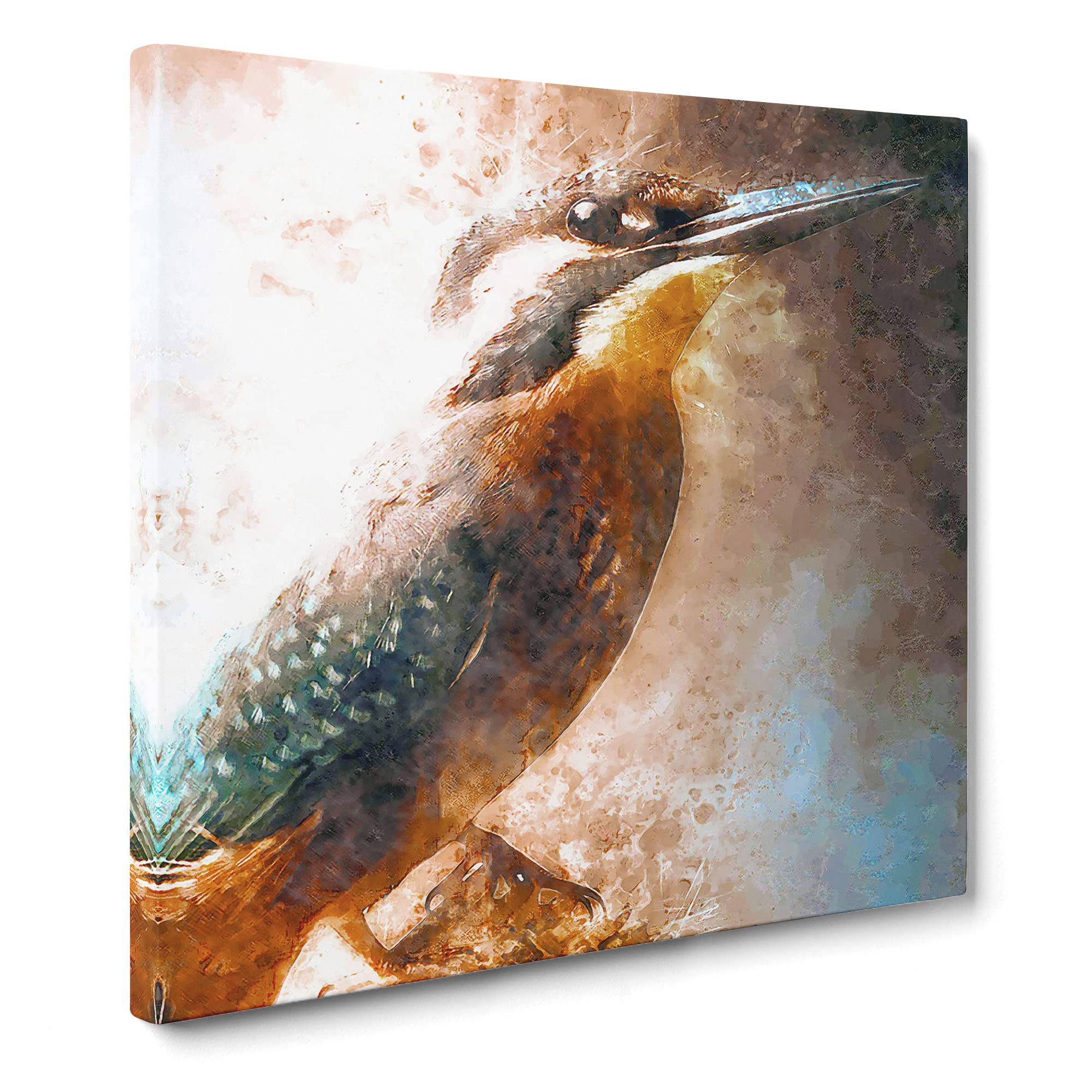 Beautiful Kingfisher Bird Canvas Print | Gallery Wrapped 30mm Frame Wall Art | 14x14 inches | Ready to Hang | Abstract Animals Picture | Living Room Bedroom Lounge Office