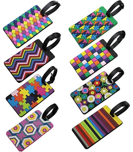 Lot De 8 Étiquettes Bagage En Silicone Souple - Étiquettes Valise Multicolores Avec Carte Identification