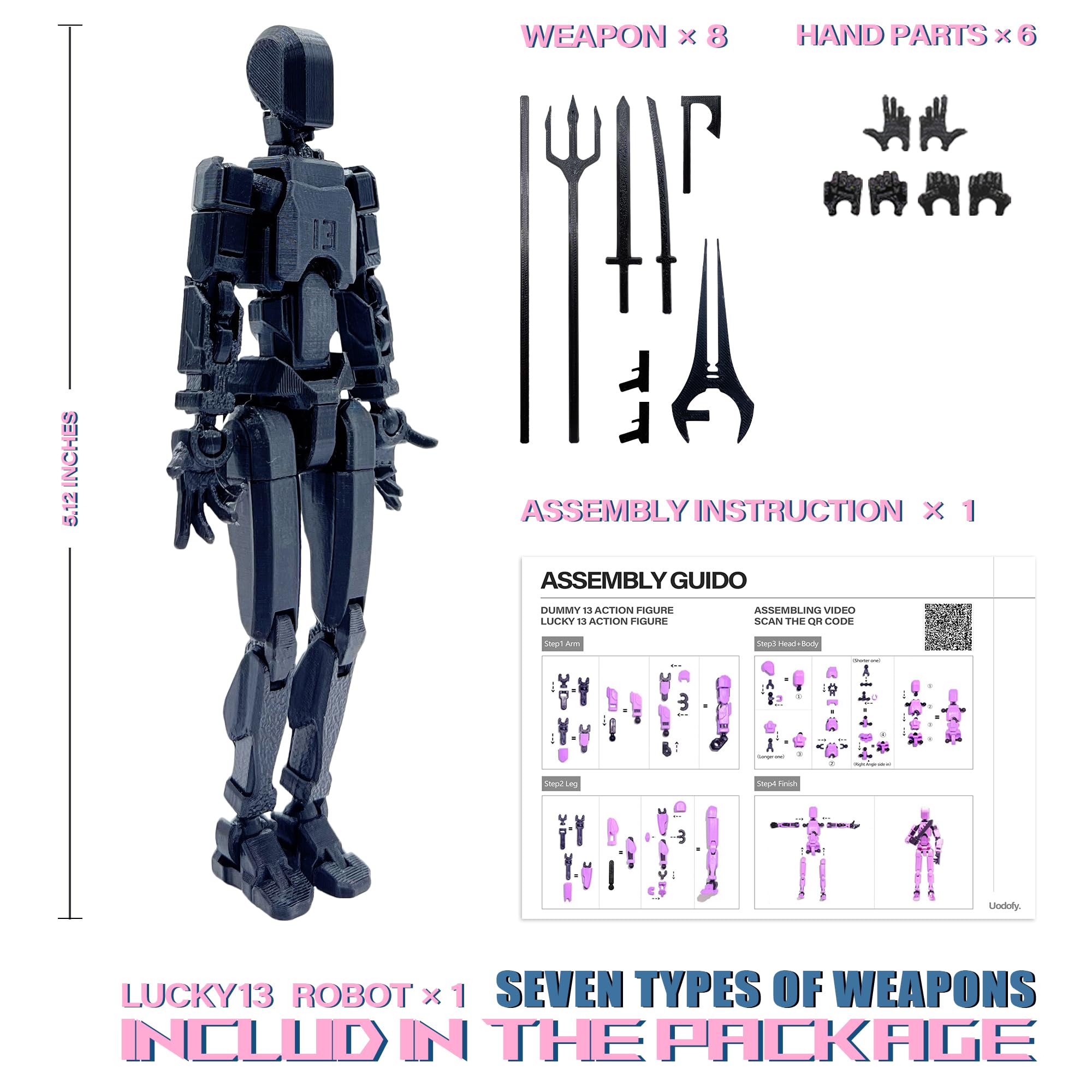 (Assembly Completed) T13 Action Figure Set, 3D Printed Toys Robo 13 Action Figure,Dummy 13 Titan 13 Action Figure (Black)