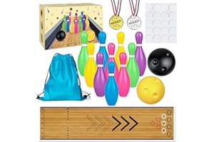 PPXMEEUDC Mini Colorful Bowling Set Indoor Outdoor Indoor Bowling Set with Guide Arrow Mat Gold and Silver Medal Backpack Dis