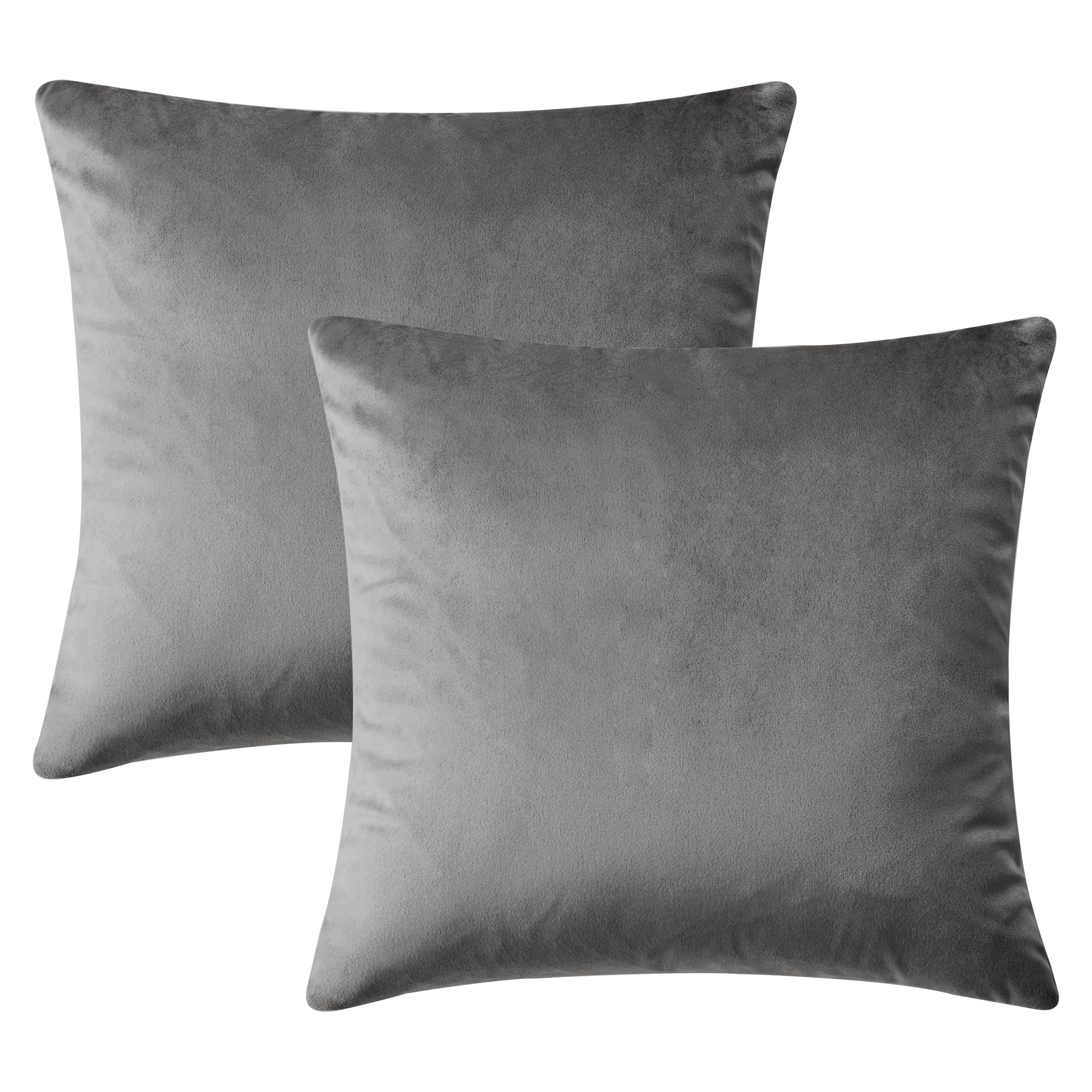 Hafaa Grey Cushion Covers 45 x 45 cm (Pack of 2) - Crushed Velvet Square Throw Pillow Case - Decorative Luxury Sofa Cushion Cover for Bedroom, 18x18 Inch