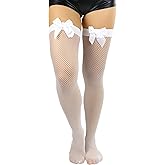 ToBeInStyle Women’s Fine Fishnet Fashion Thigh High w/Satin Bow Stockings