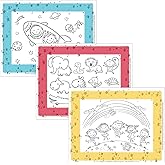 J.L. Childress ColorMe Disposable Placemats - Stick on Disposable Placemats for Baby, Toddlers, & Kids, Travel Coloring Activities, Sticky Child Table Mat - 24 Pack