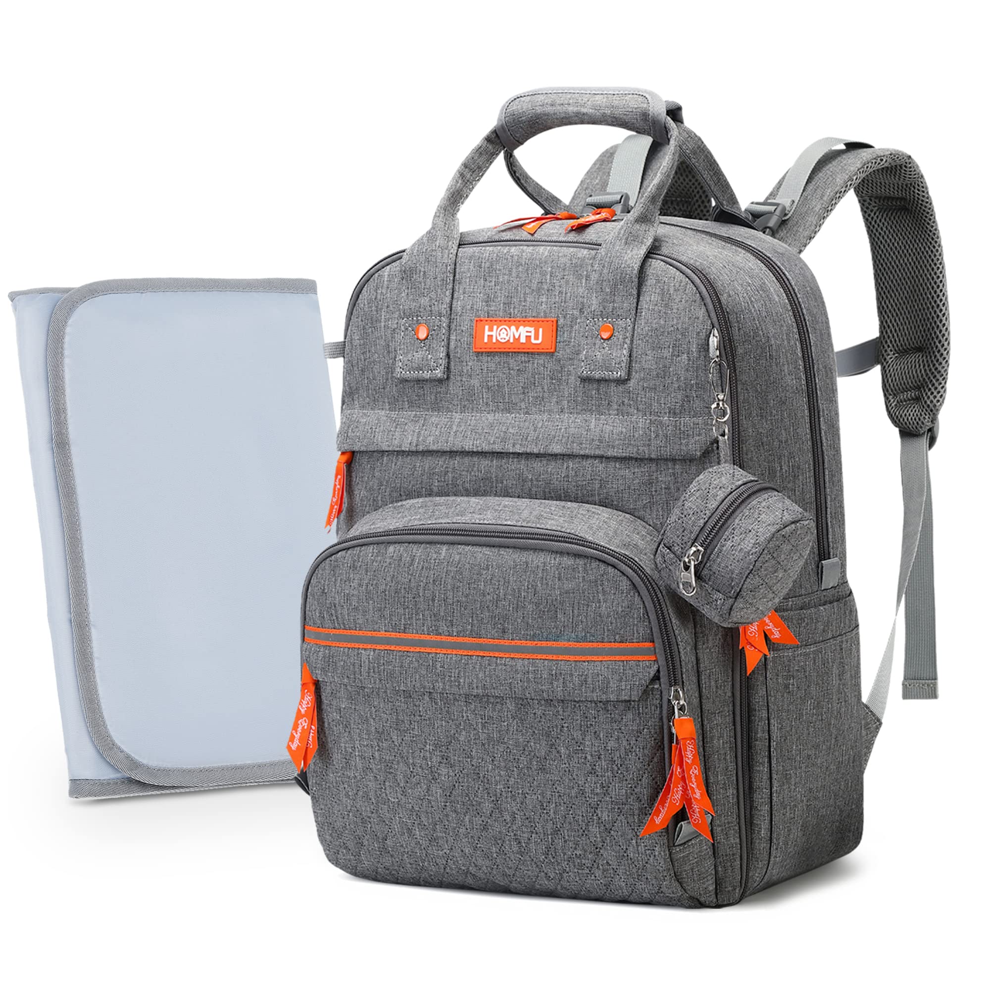 Diaper Bag Backpack with Changing Pad for Mommy Bags Grey Laptop Travel Backpacks Multifunction Dad Diaper Bag Waterproof Large Capacity Maternity Back Pack for Mom Boys Girls