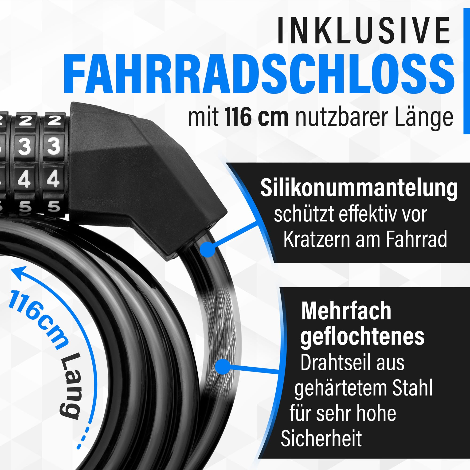 WebfoxTec® Zahlenschloss mit AirTag Versteck - Robustes Fahrradschloss mit Zahlencode & Halterung für GPS Tracker Fahrrad - Auch für Android Moto Tag - Zahlenschloss Fahrrad 4