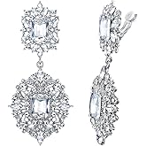 Flyonce Women's Rhinestone Crystal Art Deco Vintage Style Gatsby Clip-on Dangle Chandelier Earrings