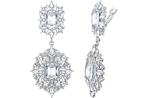 Flyonce Women's Rhinestone Crystal Art Deco Vintage Style Gatsby Clip-on Dangle Chandelier Earrings