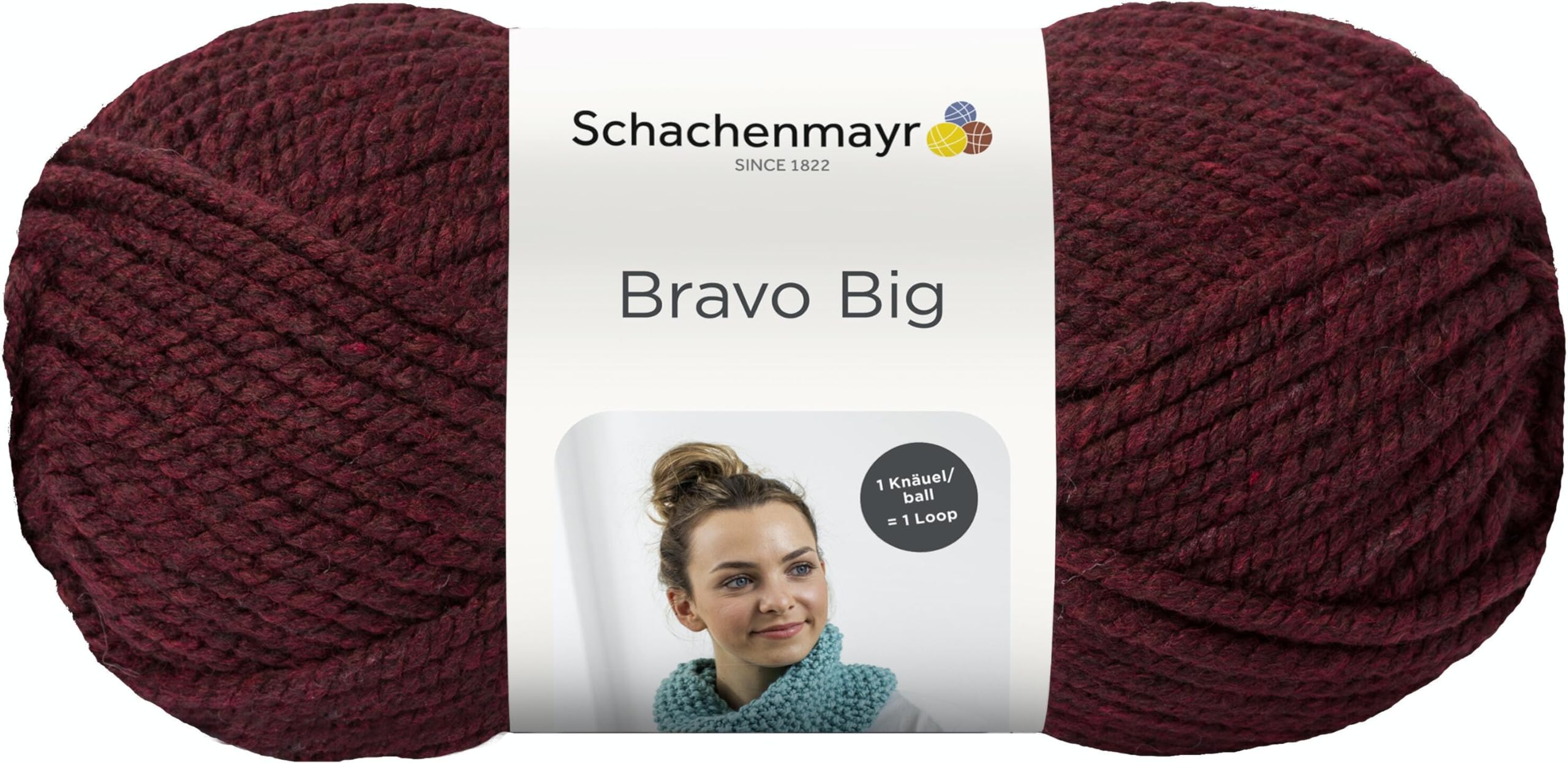 Schachenmayr Bravo Big, hand knitting yarn, 9807705, wool, Burgund Meliert, 51 x 23 x 11 cm
