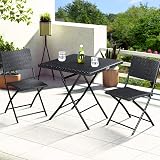 CASARIA 3 Pieces Outdoor Bistro Set Poly Rattan Table & Chairs Black view 2